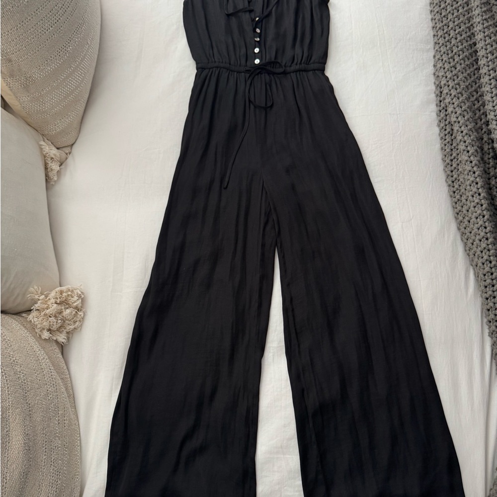 dolan Black Wide-Leg Button-Front Jumpsuit